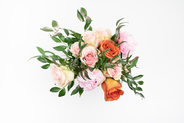 Pink and orange rose bouquet with fresh flowers