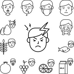 Headache, pain, allergic icon in a collection with other items