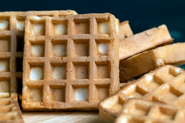 square sweet soft waffles on the table