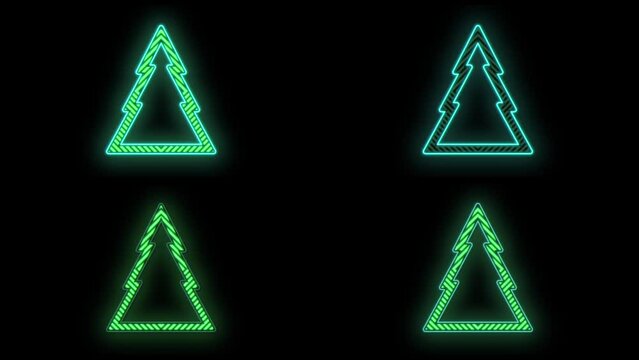 Green Christmas trees pattern with neon light, motion abstract disco, club and party style background