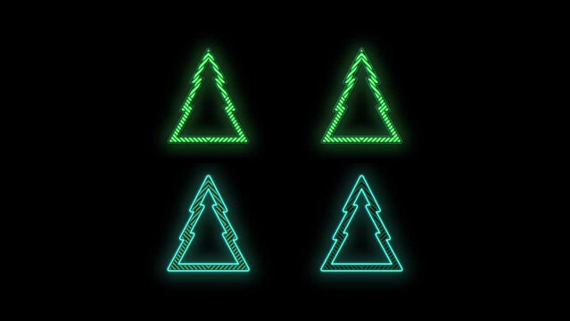 Green Christmas trees pattern with neon light, motion abstract disco, club and party style background