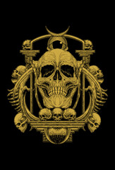 Skull temple with circle body skull artwork illustration