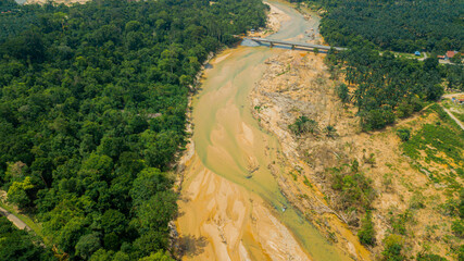 Aerial drone view of river scenery in Hutan Lipur Belukar Bukit, Kuala Berang, Terengganu, Malaysia.