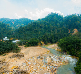 Fototapeta premium Aerial drone view of river scenery in Hutan Lipur Belukar Bukit, Kuala Berang, Terengganu, Malaysia.