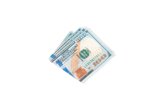 One hundred dollar bills fold on isolate white background.