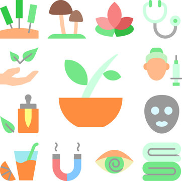 Bowl leaf herb icon in a collection with other items