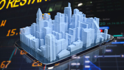 The city on smartphone for business concept 3d rendering