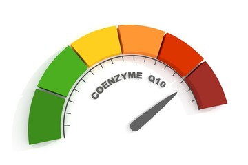 Coenzyme Q10 measuring process. Scale with arrow. 3D render