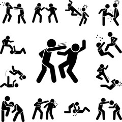 Men kick punch icon in a collection with other items