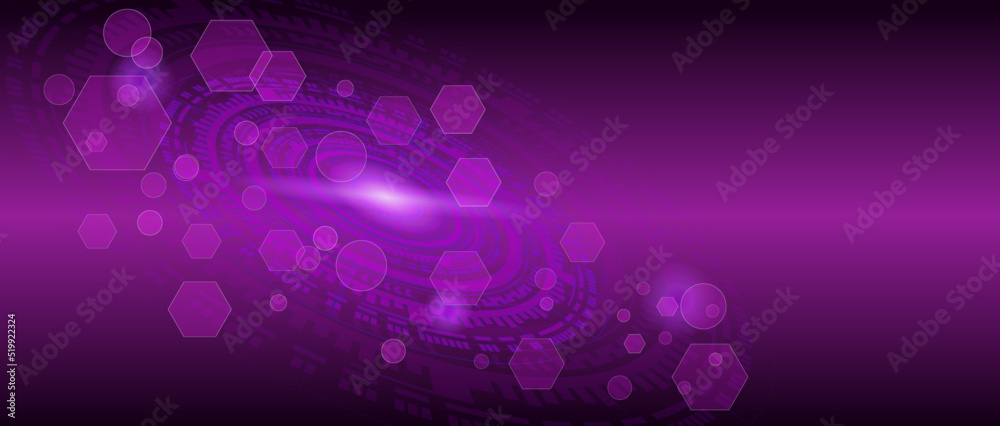 Wall mural abstract purple technology background with various technological elements technologic innovation. hi