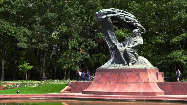 Frederic Chopin Monument in Warsaw. Poland. 4K.