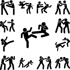 Foot hit men kick icon in a collection with other items