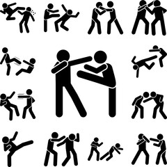 Karate men hit icon in a collection with other items