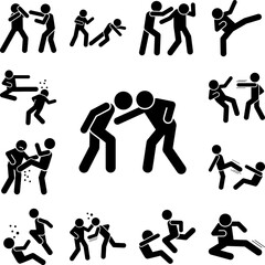 Men hit punch icon in a collection with other items