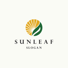 Sun leaf logo icon design template vector illustration