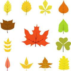 Autumn leave, red icon in a collection with other items