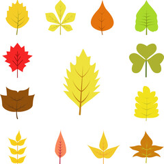 Fototapeta premium Autumn leave, yellow icon in a collection with other items