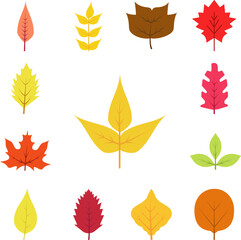 Autumn leave, yellow icon in a collection with other items