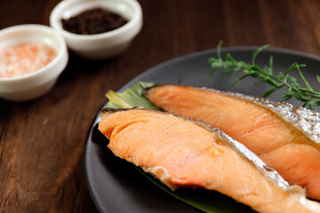Baked salmon on the table
