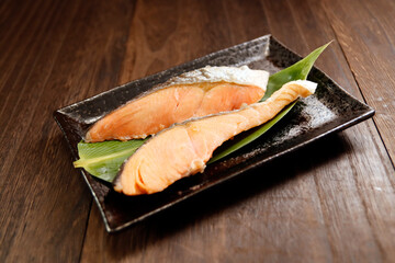 Baked salmon on the table
