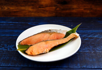 Baked salmon on the table
