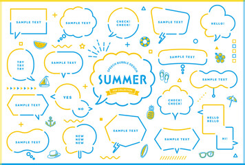 シンプルでポップな吹き出しセット17　線画 夏 海　ビーチ / 線幅編集可能 / ふきだし,フキダシ,フレーム,枠,イラスト,アイコン