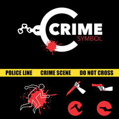 Crime scene symbols vector illustration for design element, infographic, or any other purpose.