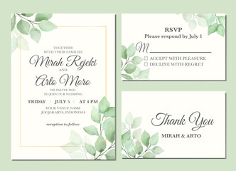 Manual painted of aesthetic leaves watercolor as wedding invitation.