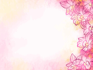 ピンクの花が綺麗な水彩背景イラスト