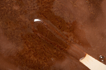 top view melted chocolate popsicle close up