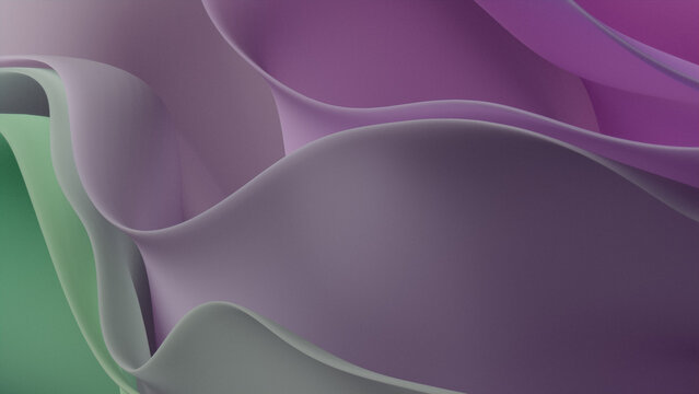 Green and Violet Curvy Layers. Contemporary Abstract 3D Background. 3D Render.