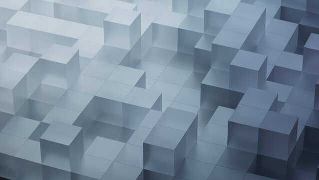 Perfectly Aligned Translucent Cubes. Grey, Innovative Tech Wallpaper. 3D Render.
