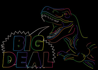 Dinosaur with speech bubble saying Big Deal word.