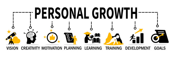 personal growth Banner. personal growth concept. skill development Vector Illustration with icons.	