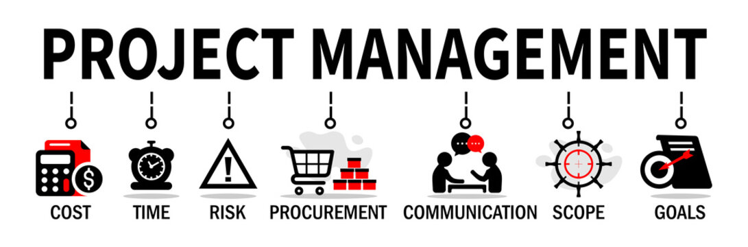 project management banner. project management concept. project management vector Illustration with icons.	
