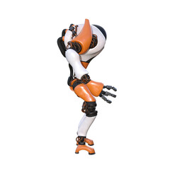 Cartoon character roboter isolated on white background. Character for collages, Clipart, photobashing. 3d rendering illustration.