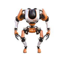 Cartoon character roboter isolated on white background. Character for collages, Clipart, photobashing. 3d rendering illustration.