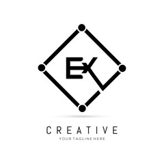  Initial EX Black Letter Logo Design with Black Square Vector Illustration Template.