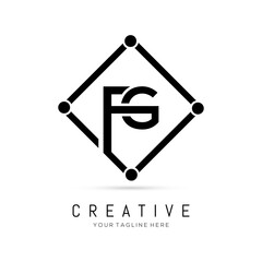  Initial FG Black Letter Logo Design with Black Square Vector Illustration Template.