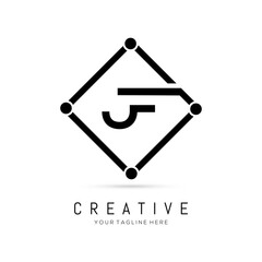  Initial JF Black Letter Logo Design with Black Square Vector Illustration Template.