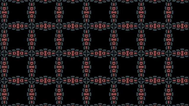 Seamless tile of geometric square patterns in dark black colors. Panning