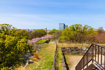 Fototapeta na wymiar The Ruins of Fukuoka Castle at Maizuru Park, Fukuoka, Japan.