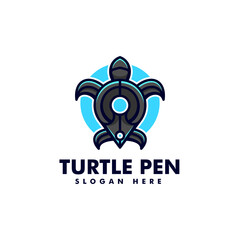 Vector Logo Illustration Turtle Pen Simple Mascot Style.