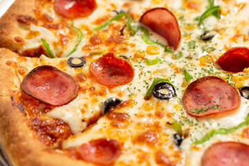 pizza with salami and olives