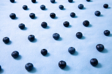 Pattern of blueberries on a blue field