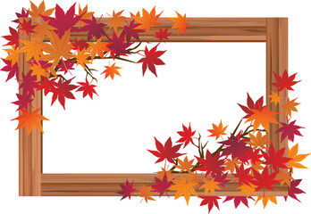 秋の紅葉 木の板　
