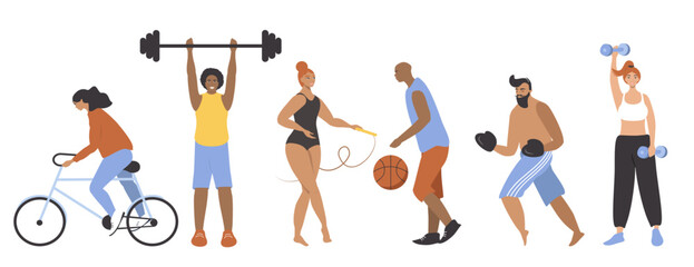 vector illustration in flat style - different people doing different sports