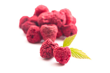 Freeze Dried Red Raspberries  Isolated on a White Background