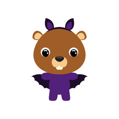 Cute little Halloween beaver in a bat costume. Cartoon animal character for kids t-shirts, nursery decoration, baby shower, greeting card, invitation, house interior. Vector stock illustration