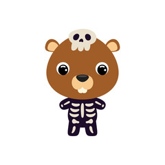 Cute little Halloween beaver in a skeleton costume. Cartoon animal character for kids t-shirts, nursery decoration, baby shower, greeting card, invitation, house interior. Vector stock illustration